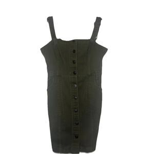 H&M Divided Olive Denim Button Up Dress with Adjustable Straps & Pockets Size: 6